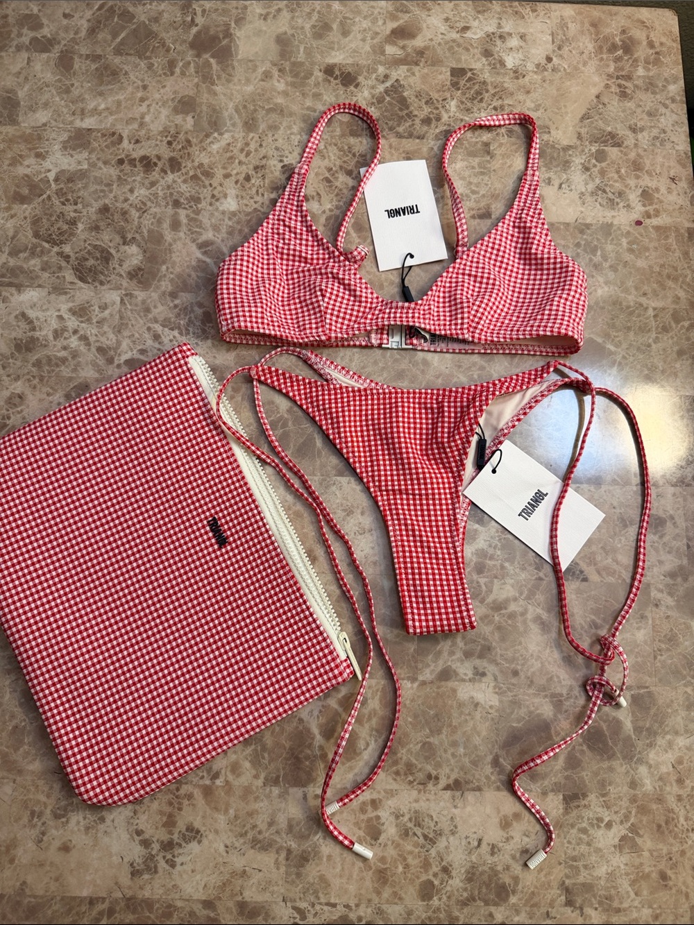 triangl swimwear Red and White Gingham Bikini Set
